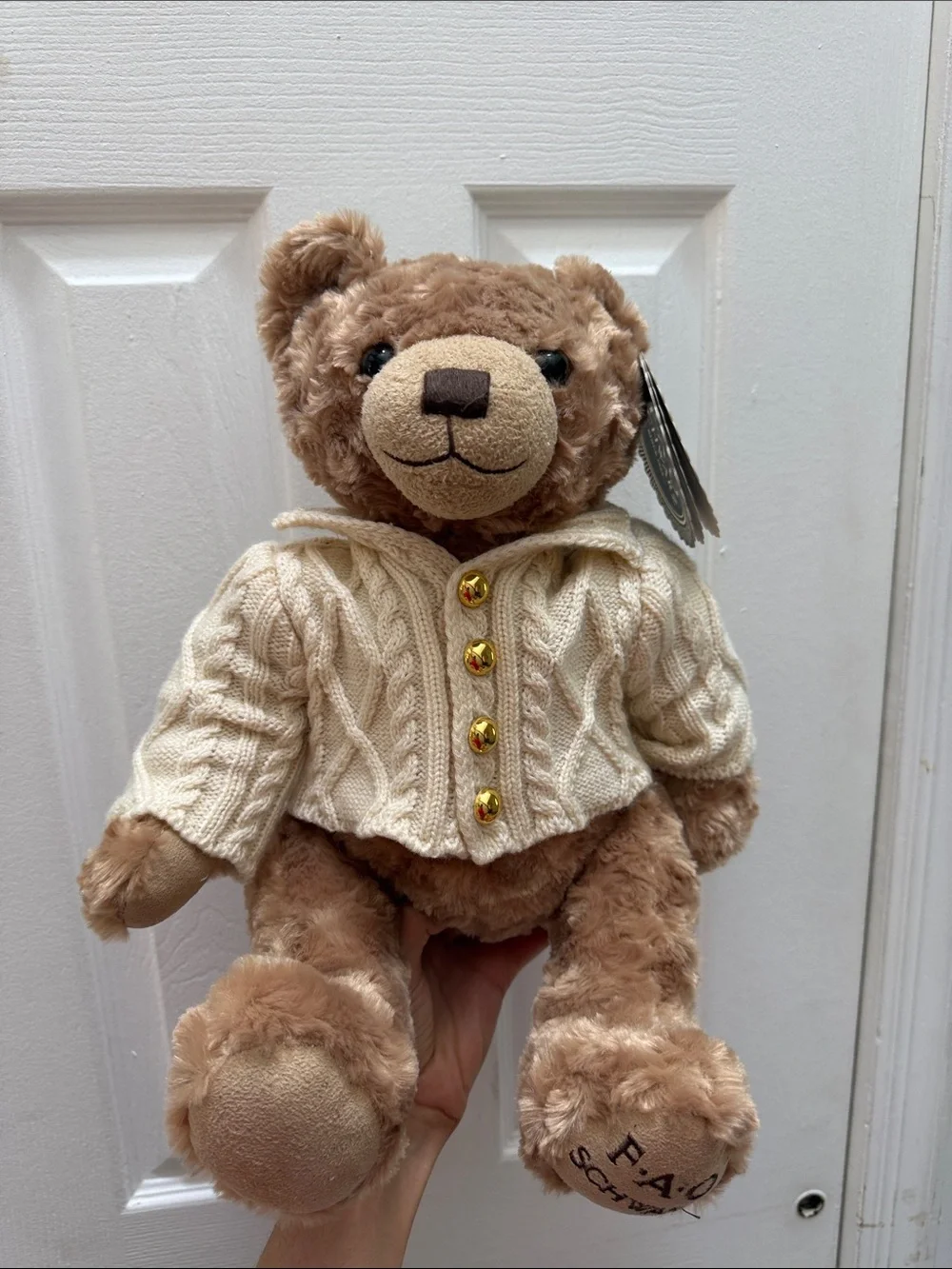 FAO Schwarz Plush Teddy Bear in Brown with Cream Sweater